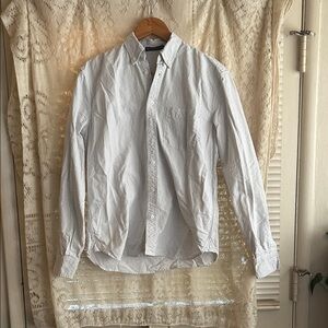 Brandy Melville White and Green Striped Button Down Shirt